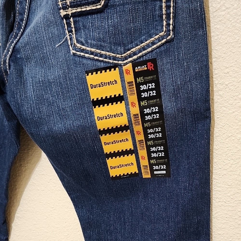 Ariat Blue and Cream Straight Jeans with Classic Indigo Style - Picture 12 of 15